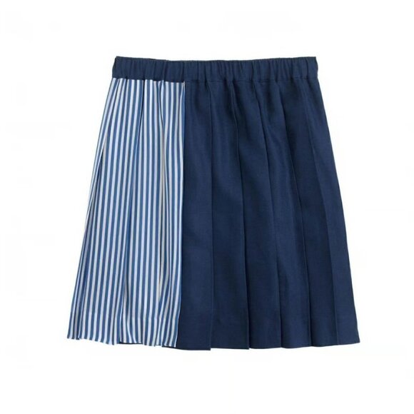 J. CREW J Crew Collection Midi Skirt Blue White Linen Block Stripe 00 - Picture 2 of 9